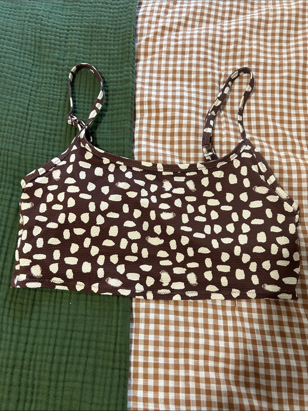 Aerie Brown and Cream Spotted Scoop Bikini Top